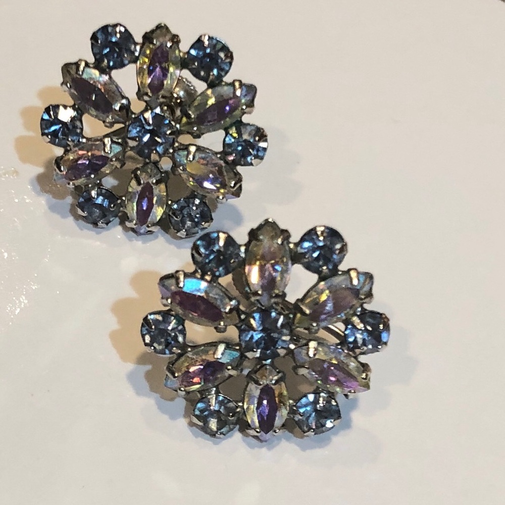 Vintage B.David Snowflake Crystal Clip-On Earrings